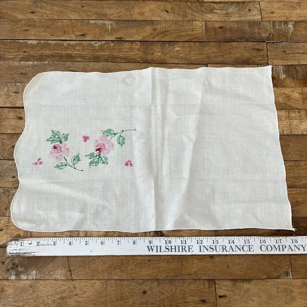 Vintage Cross-Stitch Embroidered Linen Napkins Set of 5 Floral Farmhouse Style